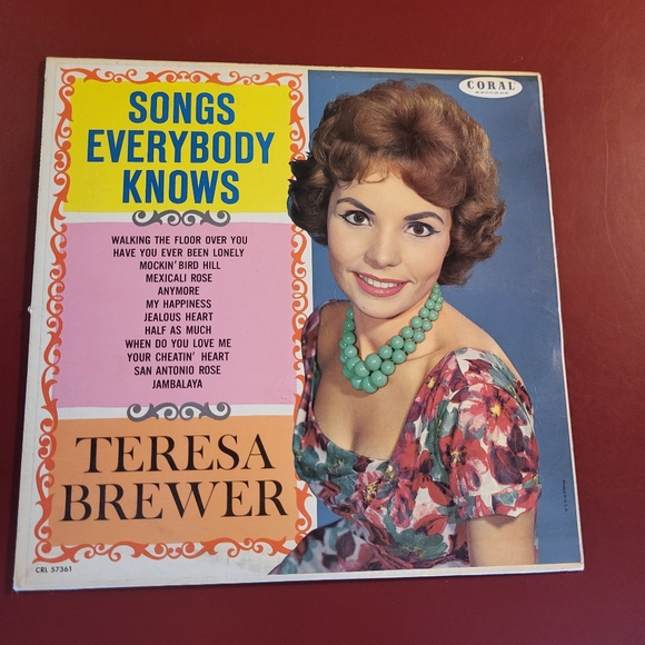 Teresa Brewer Songs Everybody Knows LP Coral CRL- 57361 Singer Vinyl Record - Picture 1 of 7
